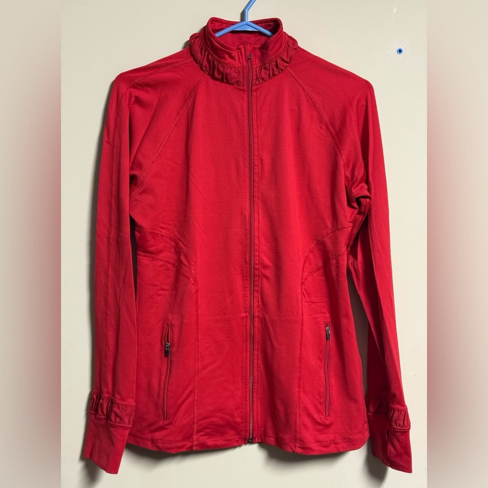 🇨🇦🇨🇦🇨🇦 Spanx Red Gull Zip Rushed Sweater Jacket Size M